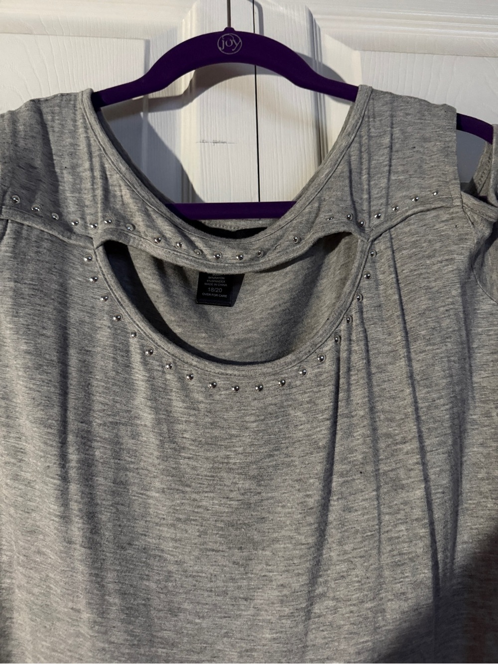 Ashley Stewart Grey Stud-Accent Cold Shoulder Tee